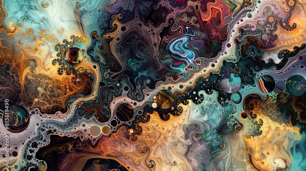 Poster metamorphic dreamscape featuring a colorful array of shapes and sizes, including a triangle, a squar