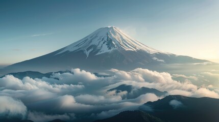 Fototapeta premium Mt Fuji with haze hyperrealistic illustration. high quality wallpaper