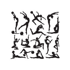 Gymnastics female silhouette illustration set