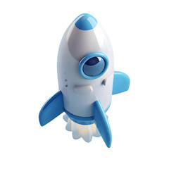 A cute rocket icon in a simple and minimalist design,  a transparent blue gradient background color, cute cartoon 3d illustration icon clip art