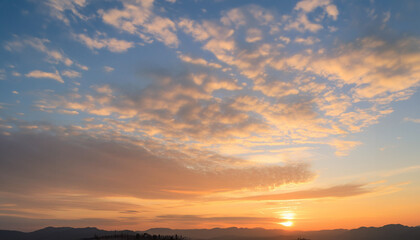 Naklejka premium Real majestic sunrise sundown sky background with gentle colorful clouds.