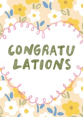 cute heart frame on flower pattern, illustration congratulations card.