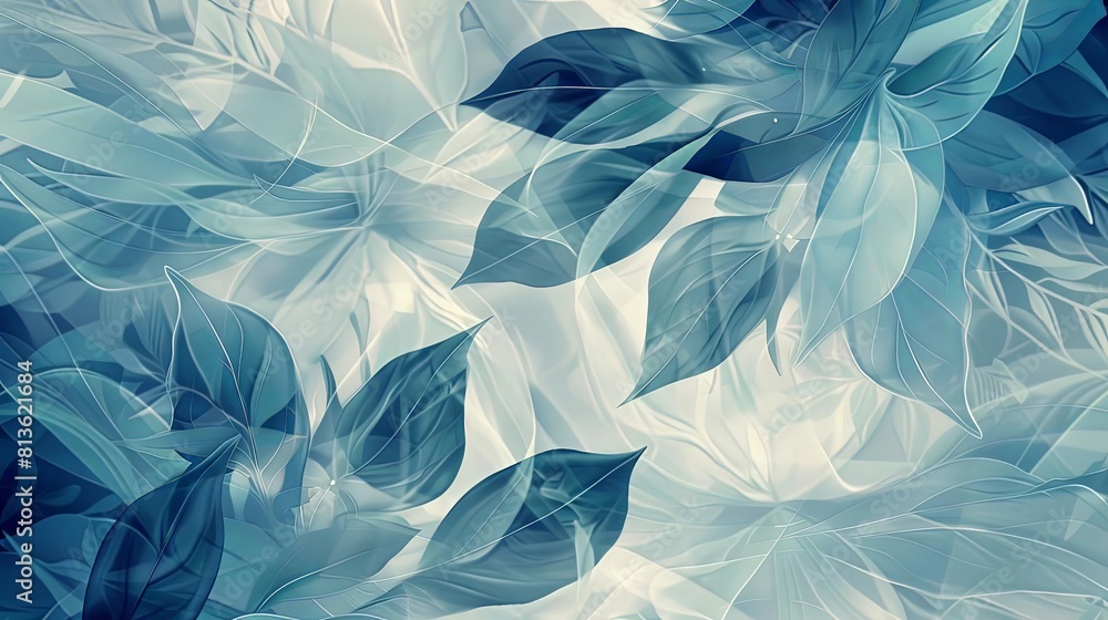 Poster organic patterns from nature a blue and white flower and a green leaf arranged in a repeating patter