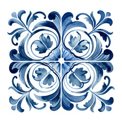 Rustic blue tile watercolor seamless pattern. Pattern of azulejos tiles