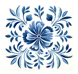 Rustic blue tile watercolor seamless pattern. Pattern of azulejos tiles