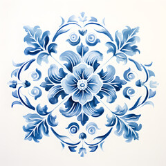 Rustic blue tile watercolor seamless pattern. Pattern of azulejos tiles