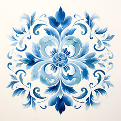 Fototapeta premium Rustic blue tile watercolor seamless pattern. Pattern of azulejos tiles
