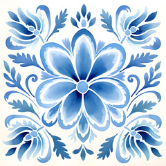 Fototapeta premium Rustic blue tile watercolor seamless pattern. Pattern of azulejos tiles