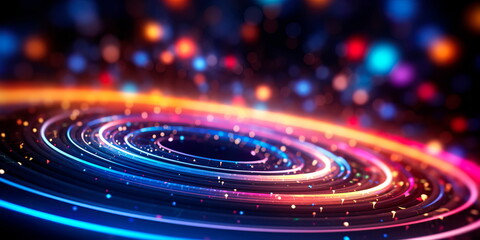 background with colorful geometric lines and symbols representing various energy objects. Generative AI