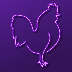 rooster neon sign, modern glowing banner design, colorful modern design trend. Vector illustration.