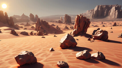 désert avec sol aride et rochers
