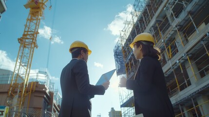 建築現場を視察する建築会社の社員
