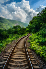Embarking on a Serene Journey: A Scenic, Curving Railway Track Amidst Lush Greenery