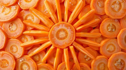 Carrot cut into pieces Colors and textures blend and swirl.