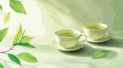 Cups of green tea on light backgroundd Vector style vector