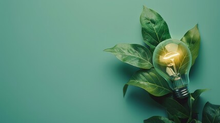 fresh green bulb and leaves, eco friendly concept, modern art