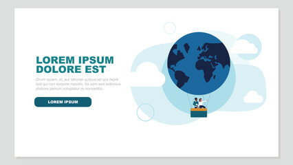 afro-amerikanischer herkunft, ein heißluftballon in form einer weltkugel. dieser symbolisiert die entwicklung unseres planeten durch positives menschliches verhalten