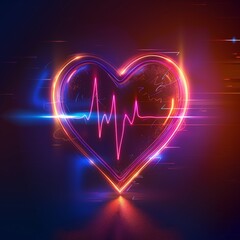 heartbeat rhythm hologram and heart icon
