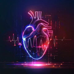 heartbeat rhythm hologram and heart icon