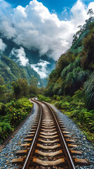 Embarking on a Serene Journey: A Scenic, Curving Railway Track Amidst Lush Greenery