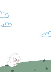 cute white dog on grass illustration card
