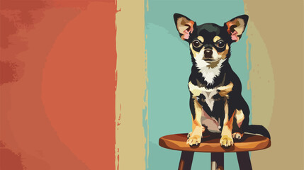 Cute chihuahua dog on stool against color background