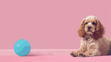 Cute cocker spaniel with toy near pink wall Vector style