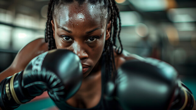 Boxeadora Afroamericana Sonriente en el Gimnasio