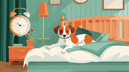 Cute dog with alarm clock at home Vector style vector