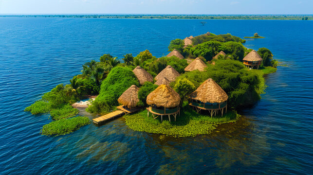 Traditional indigenous village by amazon river