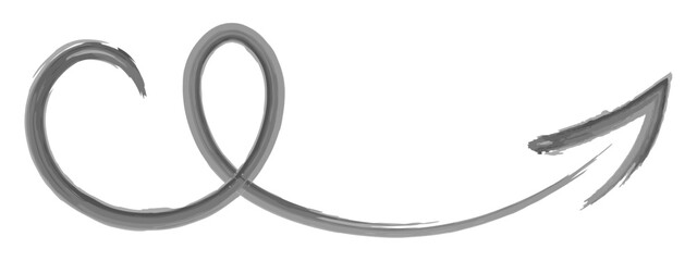 Arrow. Sketch. The arrow is twisted into a loop. Hand drawn watercolor signpost. Vector illustration. Curved directional sign to the right and up. Outline on isolated white background. Doodle style. 