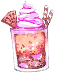 Watercolor dessert transparent background.