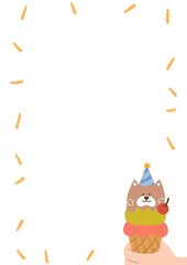 cute ice-cream dog and cherry on sprinkle frame, illustration card