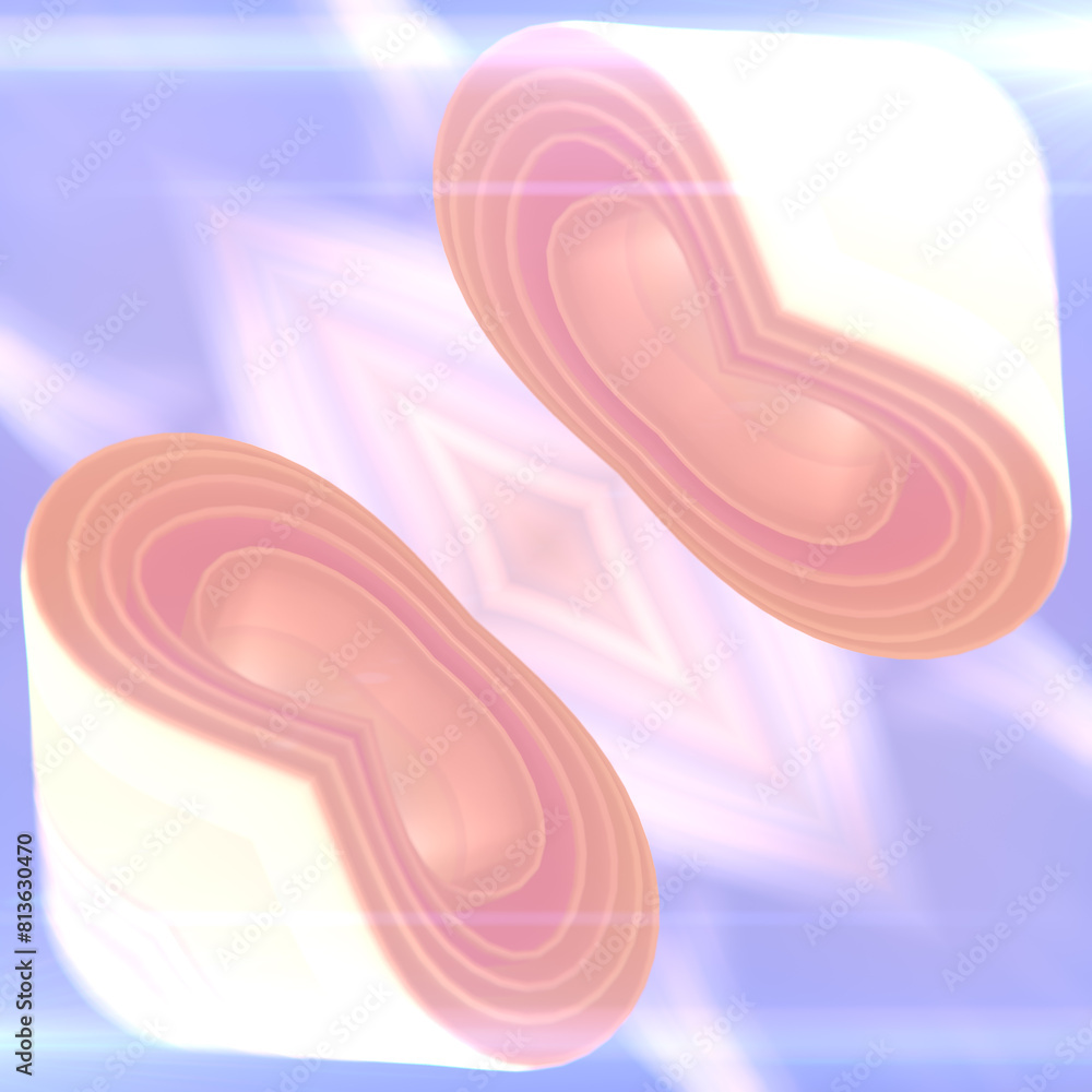 Poster Kaleidoscopic pattern of three-dimensional colored fabric stripes flying in the wind. 3d rendering digital illustration