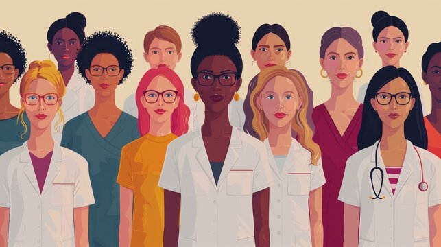 Diverse Group of Female Healthcare Professionals in a Modern Illustration
