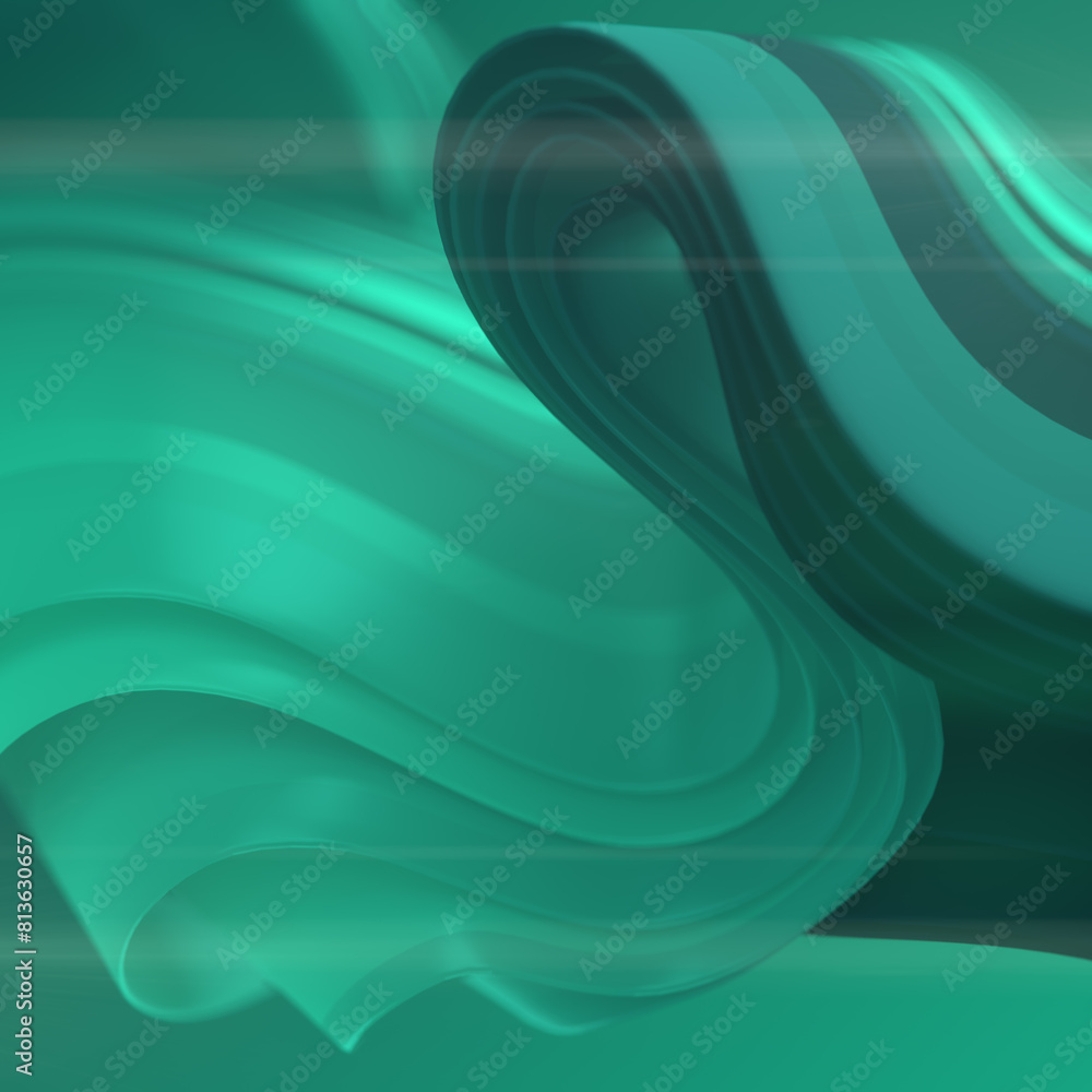 Aufkleber smooth wave of green fabric stripes in the wind. modern background. 3d rendering digital illustratio