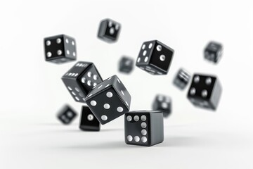 floating black dice on white background surreal 3d illustration