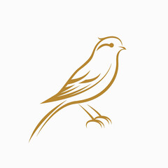 Obraz premium Minimalist Art Small Golden Bird Isolated on a White Background