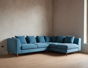 Stylish Blue Sofa in a Modern Minimalist Living Room