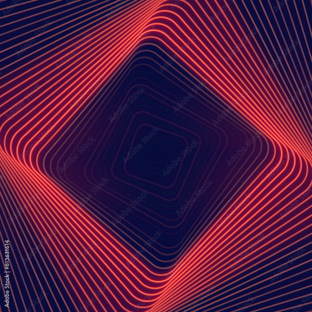 Aufkleber 3d rendering digital illustration with red-orange light pattern of rows of rectangles on dark blue background
