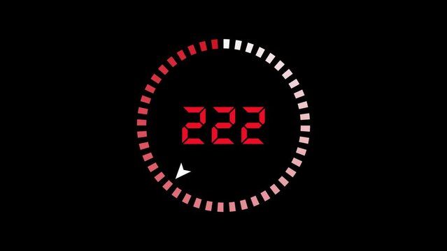 Animated 2d speed meter with counting number isolate on black screen, red indicator of speed meter.