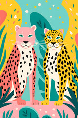 Leopard modern drawing poster, in the style of Matisse, pastel colors, simple shapes