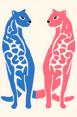 Leopard modern drawing poster, in the style of Matisse, pastel colors, simple shapes