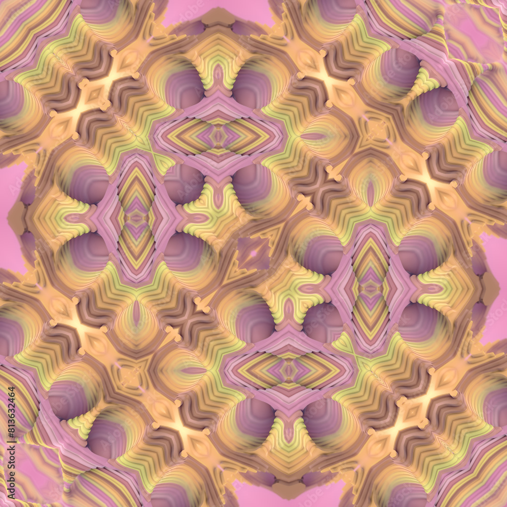 Aufkleber 3d rendering digital illustration with many delicate pastel colors intricately arranged in a kaleidoscopic pattern