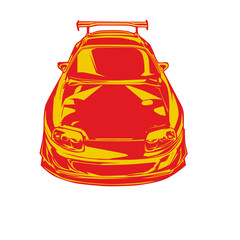 Vibrant Red and Yellow Sports Car Illustration in Modern Abstract Style
