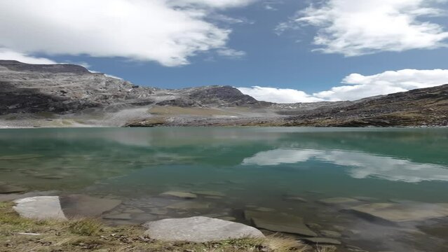 Hemkund Sahib Lake in the mountains of Chamoli, Uttarakhand, high altitude lake, oligotrophic lake