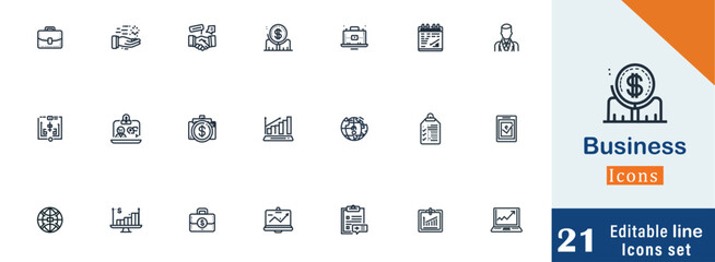 Business flat icons line vector set