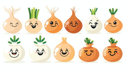 Cute onions. Emoji onion. Smile vegetable