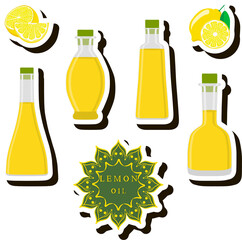Illustration on theme big set different types liquid oil, bottle various size