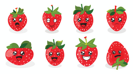 Cute red strawberries. Emoji strawberry. Smile fruits